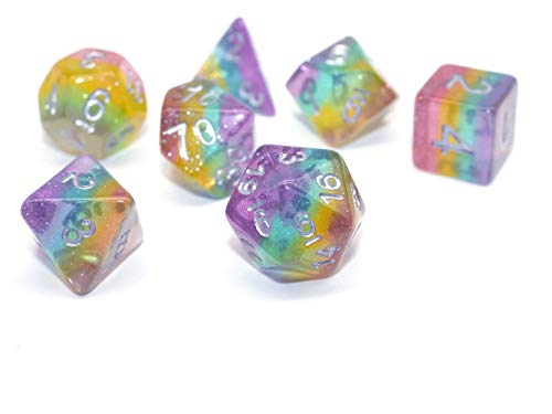 Sparkly Rainbow Glitter Dice Set – 7-Piece Polyhedral Dice for D&D, RPG, MTG, Pathfinder