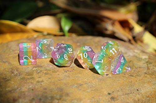 Sparkly Rainbow Glitter Dice Set – 7-Piece Polyhedral Dice for D&D, RPG, MTG, Pathfinder