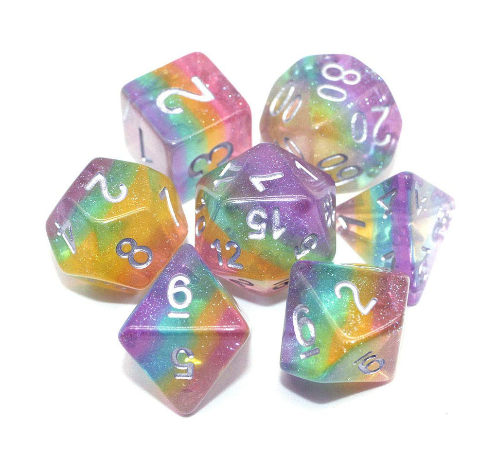 Sparkly Rainbow Glitter Dice Set – 7-Piece Polyhedral Dice for D&D, RPG, MTG, Pathfinder