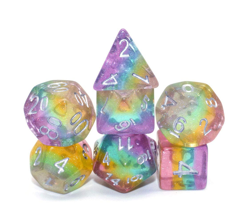 Sparkly Rainbow Glitter Dice Set – 7-Piece Polyhedral Dice for D&D, RPG, MTG, Pathfinder