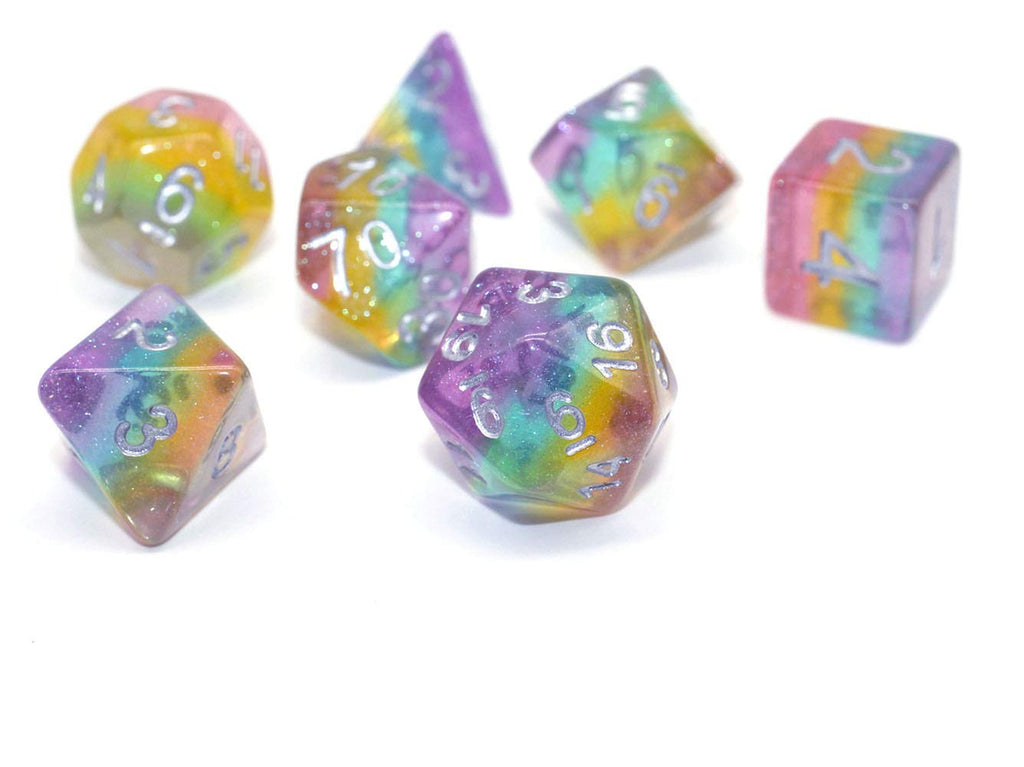 Sparkly Rainbow Glitter Dice Set – 7-Piece Polyhedral Dice for D&D, RPG, MTG, Pathfinder
