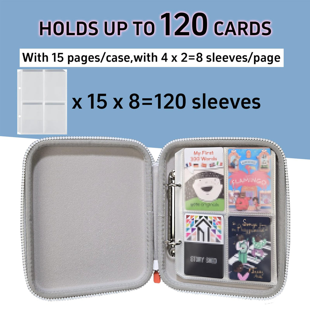Sparkly Yoto Card Holder - 120-Pocket Portable Binder with Zipper and Strap (Blue)