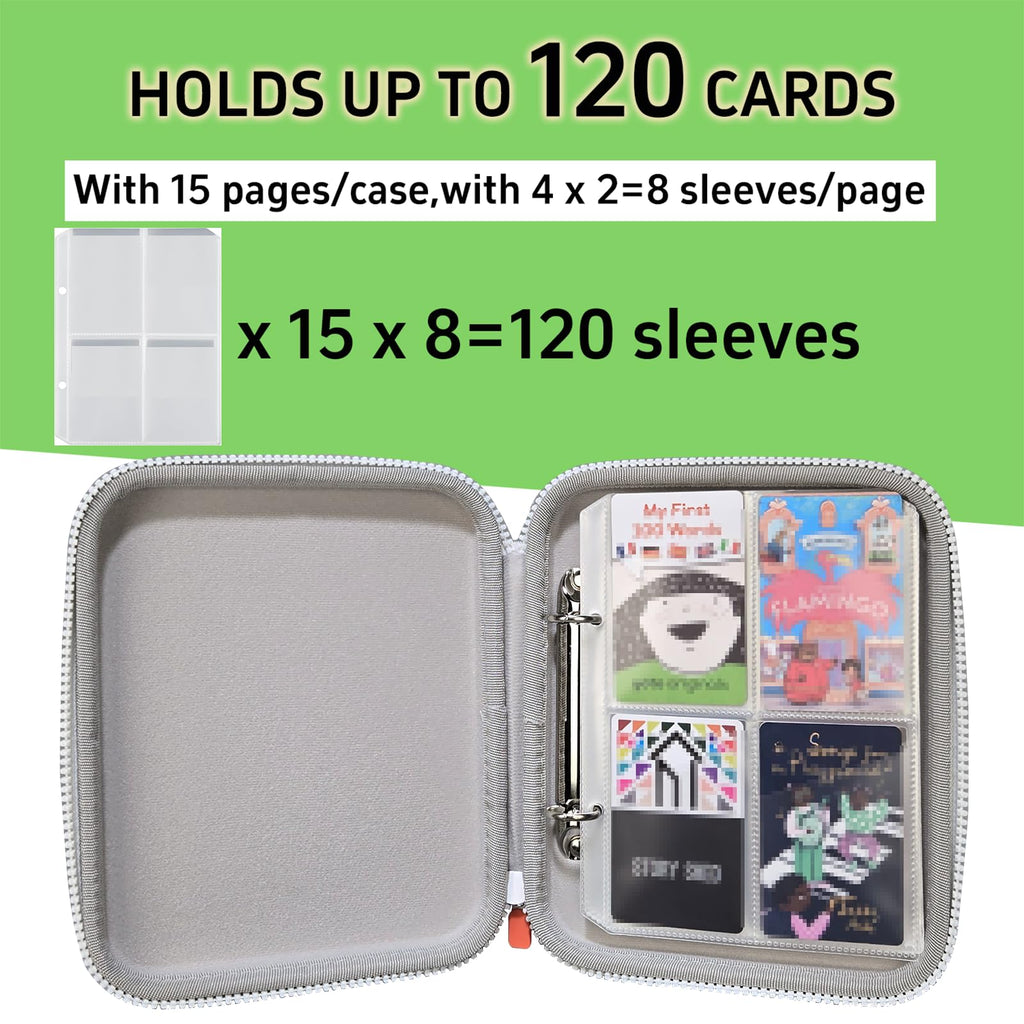 Sparkly Yoto Card Holder – 120-Pocket Portable Binder with Zipper and Carry Strap (Cyan)