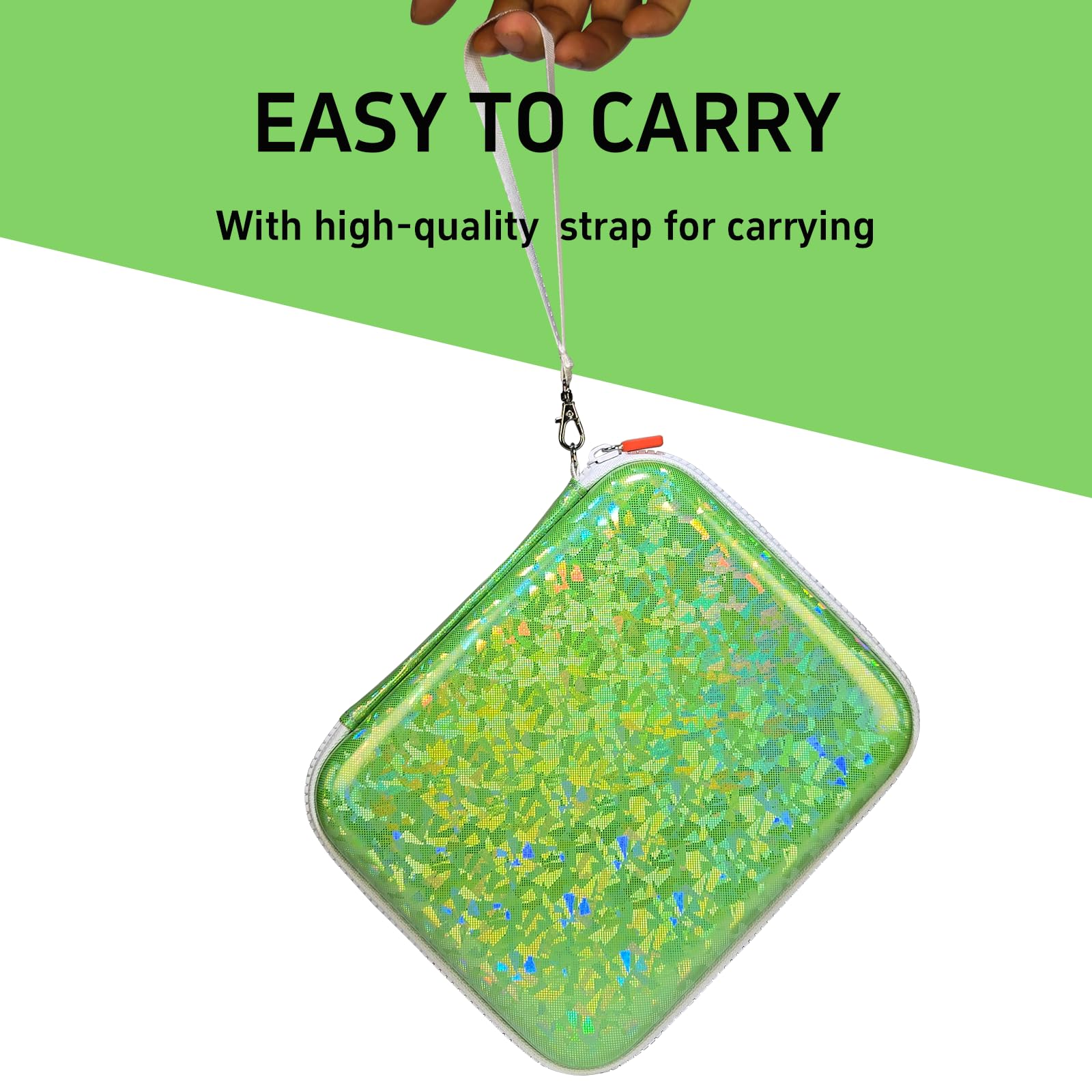 Sparkly Yoto Card Holder – 120-Pocket Portable Binder with Zipper and Carry Strap (Cyan)