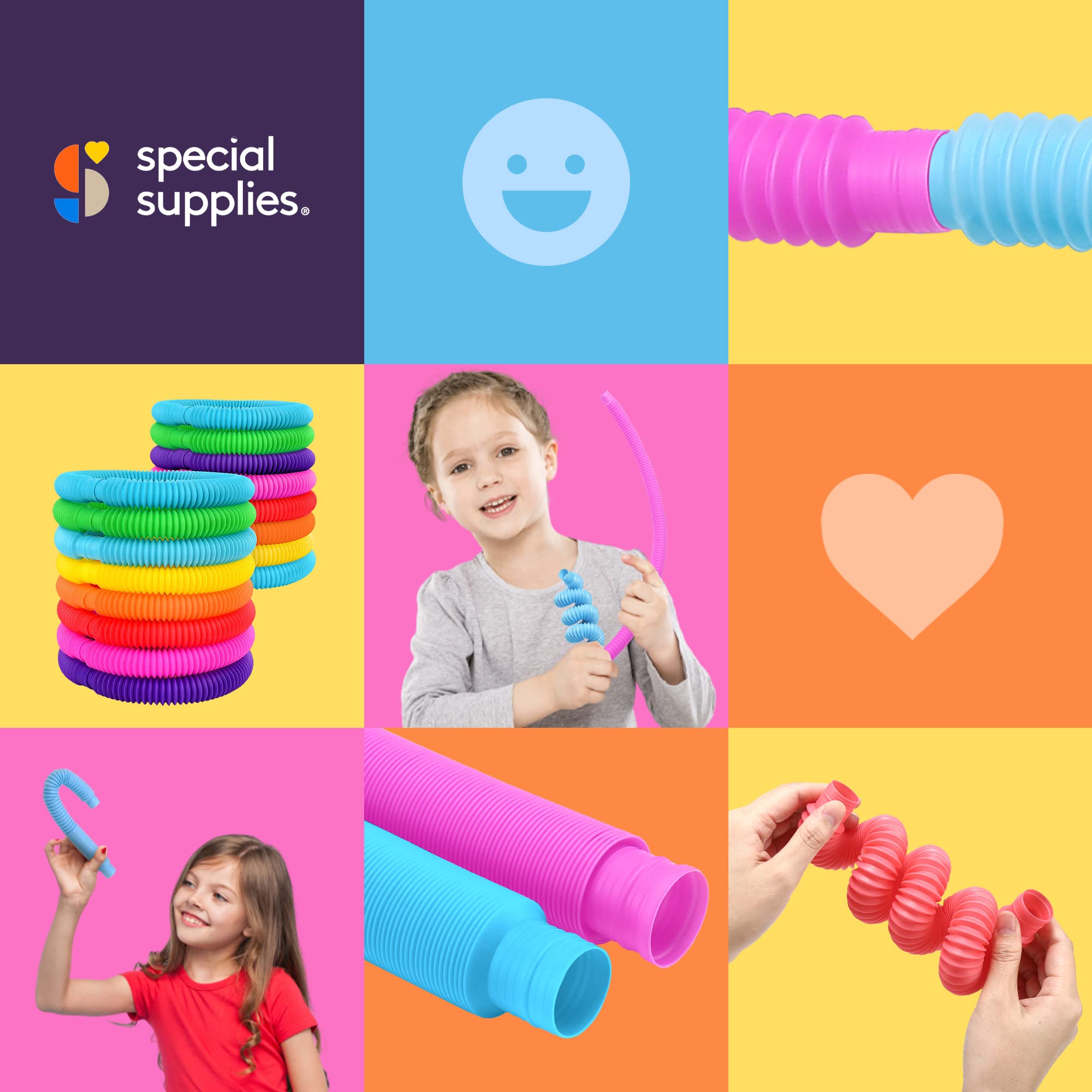 Special Supplies Pull and Stretch Tubes - 16 Pack of BPA-Free Sensory Toys for Kids