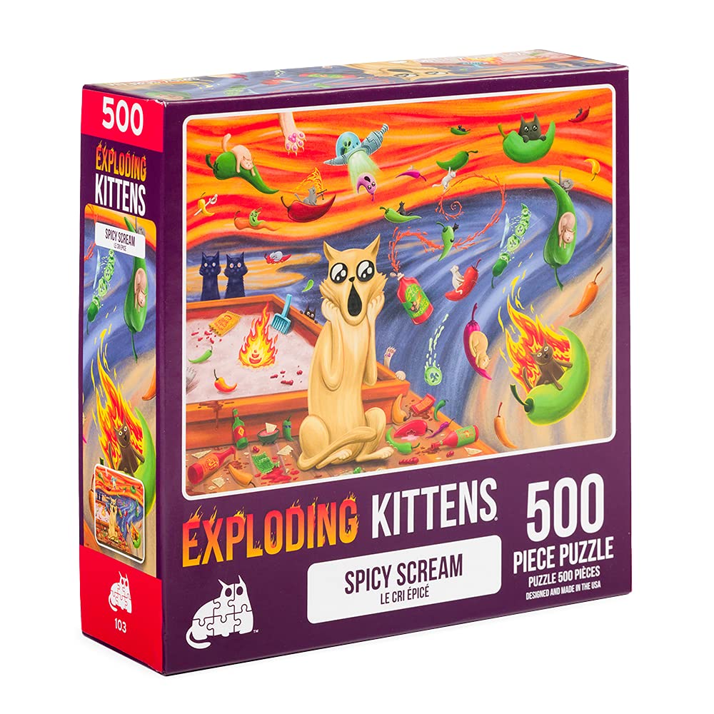 Spicy Scream Jigsaw Puzzle by Exploding Kittens - 500 Piece Cat-Themed Puzzle for Adults, Teens, and Kids