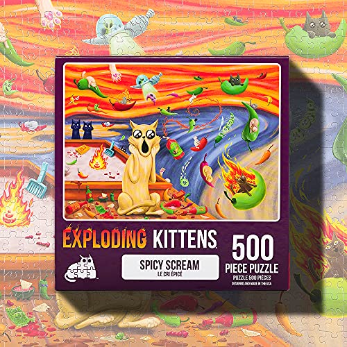 Spicy Scream Jigsaw Puzzle by Exploding Kittens - 500 Piece Cat-Themed Puzzle for Adults, Teens, and Kids