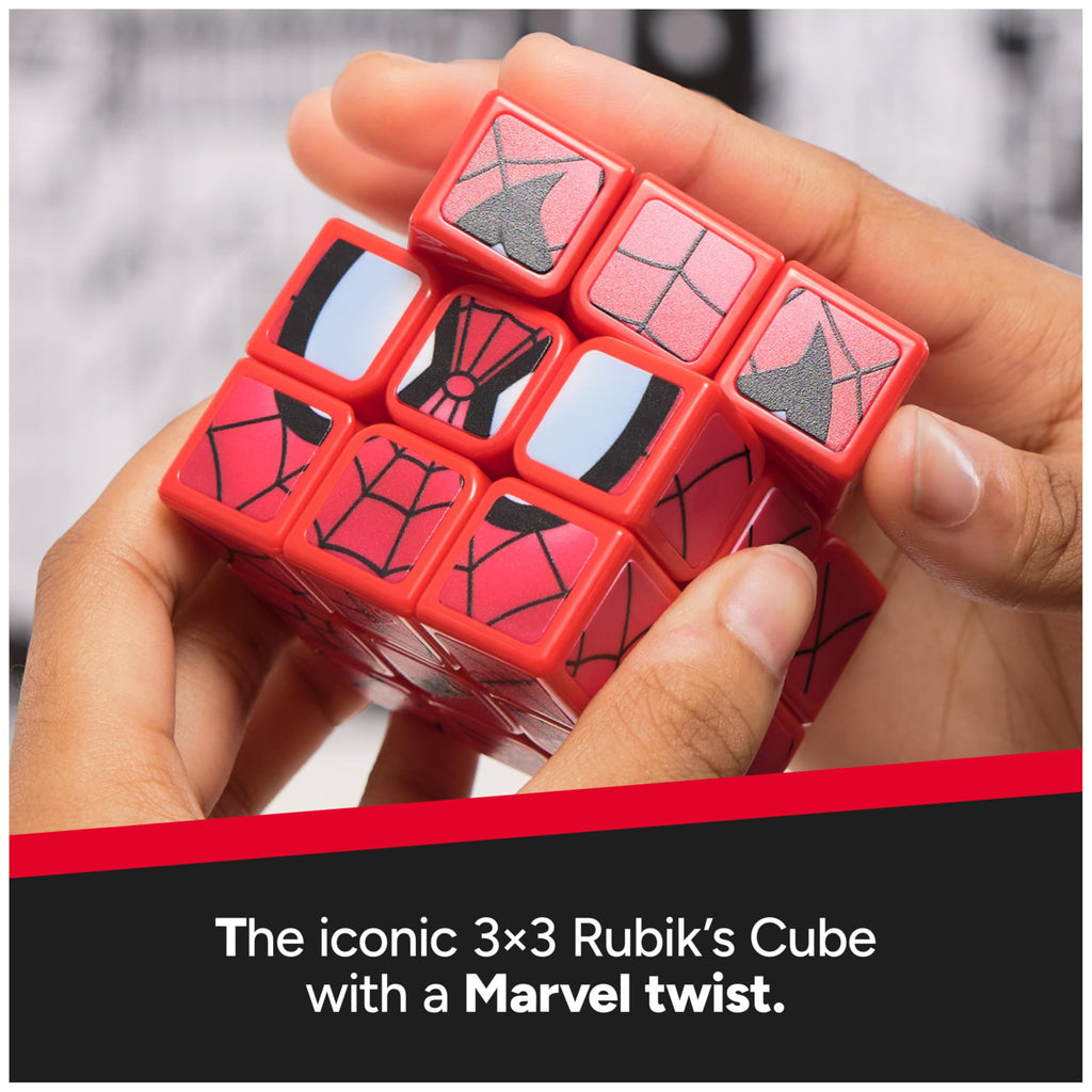 Spider-Man Cuber Rubik’s Cube – Marvel Collectible Puzzle with Display Stand, 3x3 Brain Teaser for Ages 8+