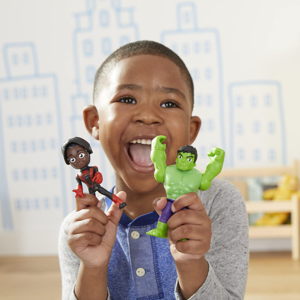 Spidey and His Amazing Friends Hero Reveal 2-Pack: Miles Morales Mask Flip & Hulk Action Figures