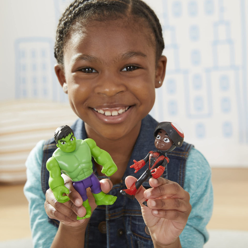Spidey and His Amazing Friends Hero Reveal 2-Pack: Miles Morales Mask Flip & Hulk Action Figures