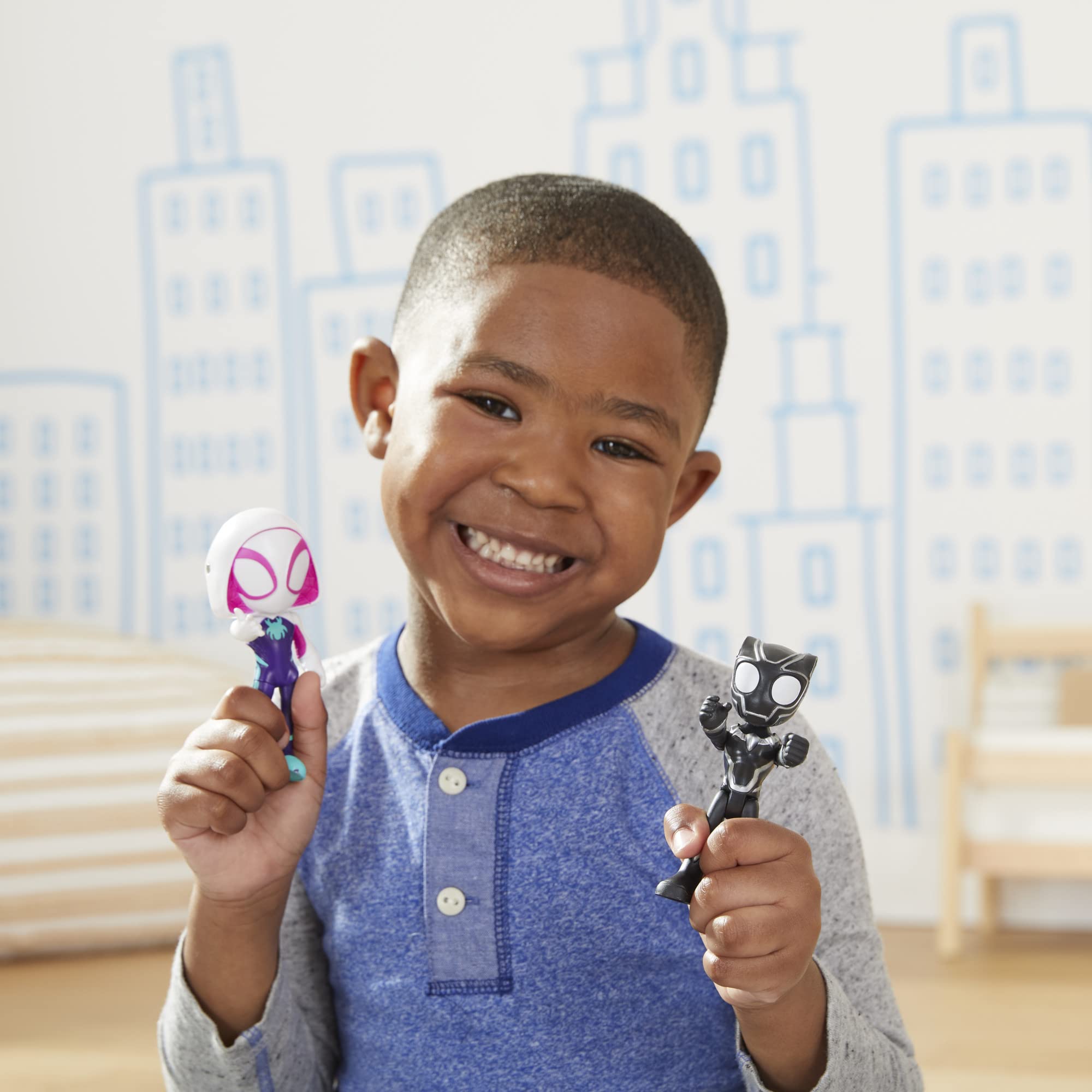 Spidey Hero Reveal 2-Pack: Ghost-Spider & Black Panther Action Figures with Mask-Flip Feature