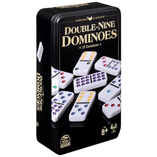 Spin Master Double Nine Dominoes Set – Color-Dot Dominoes in Storage Tin, for 2-6 Players, Ages 8+