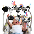 Spiral Car Seat Toy for Babies 0-6 Months – High Contrast Black and White Sensory Toy with Detachable Crinkle, Jingling, and Rattle Toys