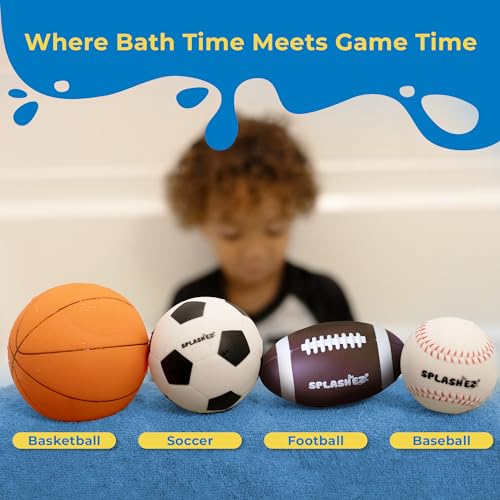 SplashEZ Baby Sports Bath Toys – 4 Mold-Free Sport Balls for Toddlers (Ages 0-18 Months)