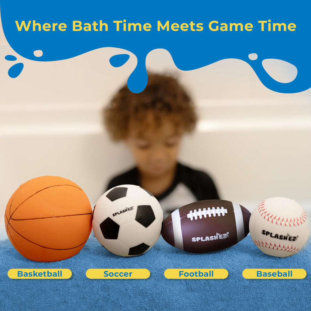 SplashEZ Baby Sports Bath Toys – 4 Mold-Free Sport Balls for Toddlers (Ages 0-18 Months)