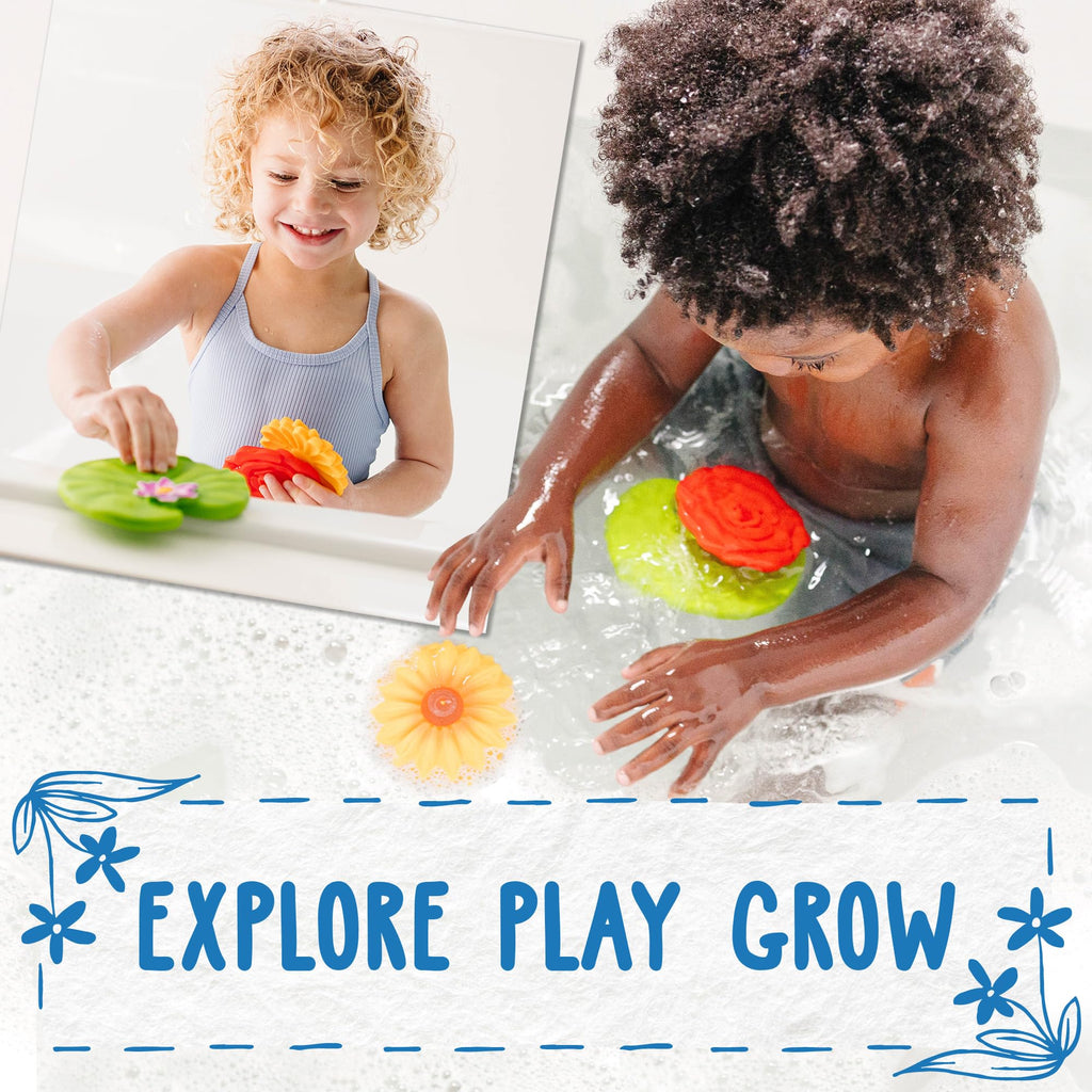 SplashEZ Mold Free Baby Bath Toys - 3 Flower Floating Toys, BPA-Free Silicone, Ages 0-18 Months