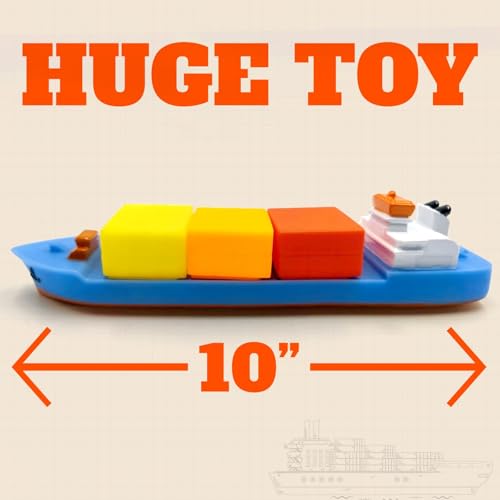 SplashEZ Mold Free Bath Toy Boat – 13-Inch Hole-Less Cargo Ship with Stacking Blocks for Toddlers