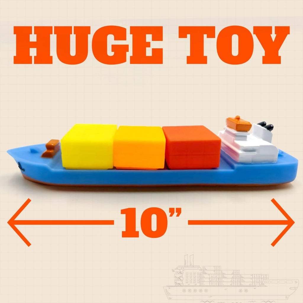 SplashEZ Mold Free Bath Toy Boat – 13-Inch Hole-Less Cargo Ship with Stacking Blocks for Toddlers