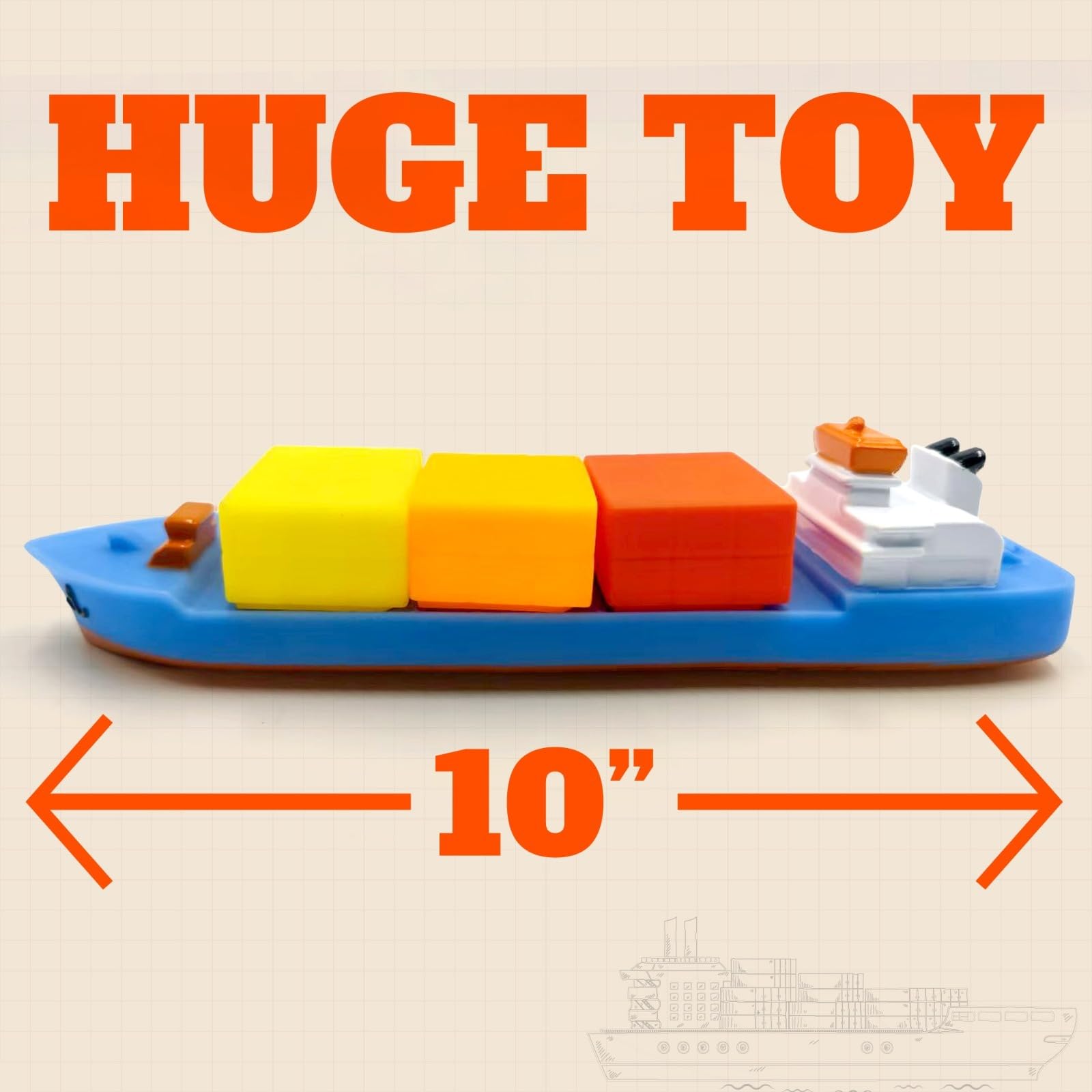 SplashEZ Mold Free Bath Toy Boat – 13-Inch Hole-Less Cargo Ship with Stacking Blocks for Toddlers