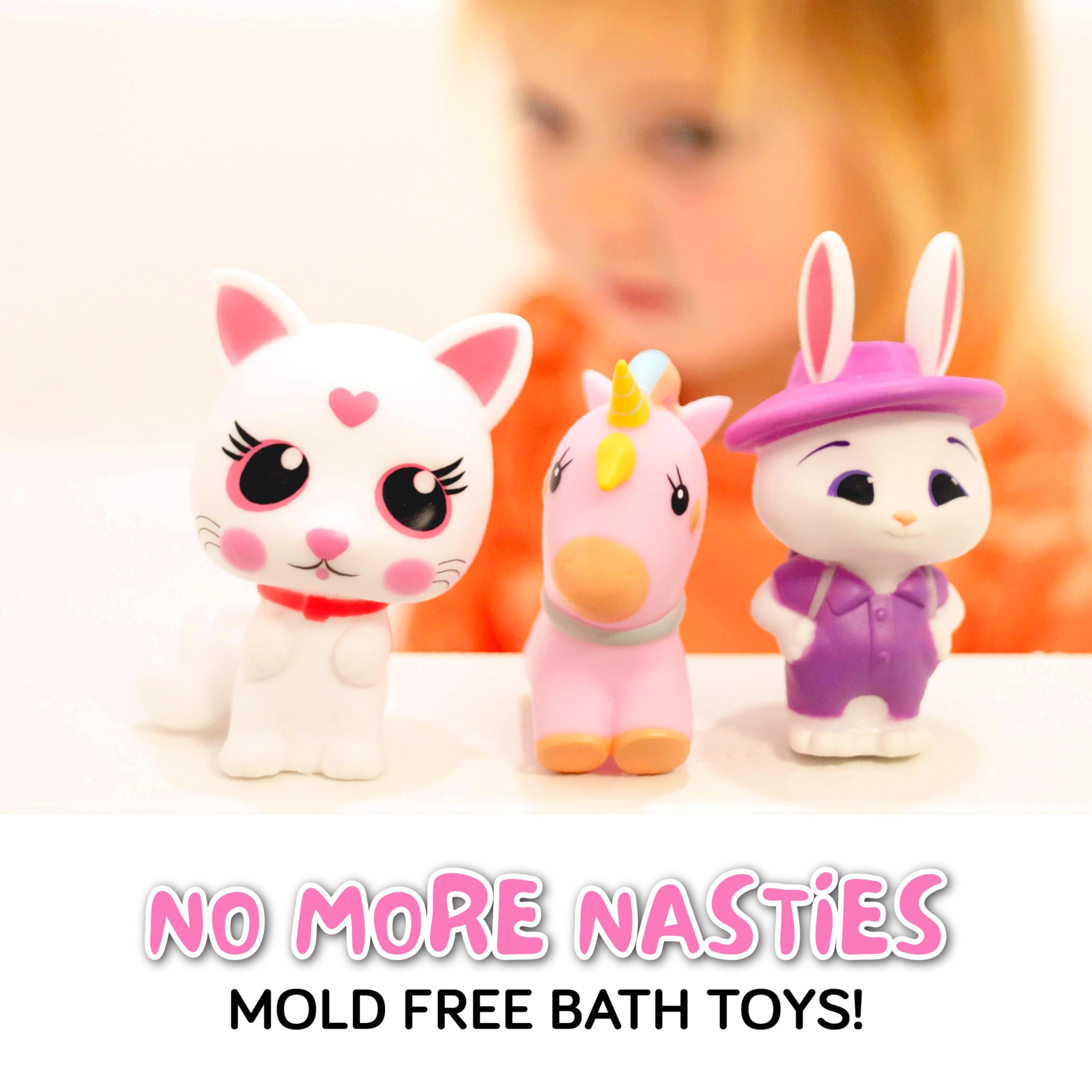 SplashEZ No-Mold Bath Toy Set | Unicorn, Rabbit, Cat | Safe for Ages 0+