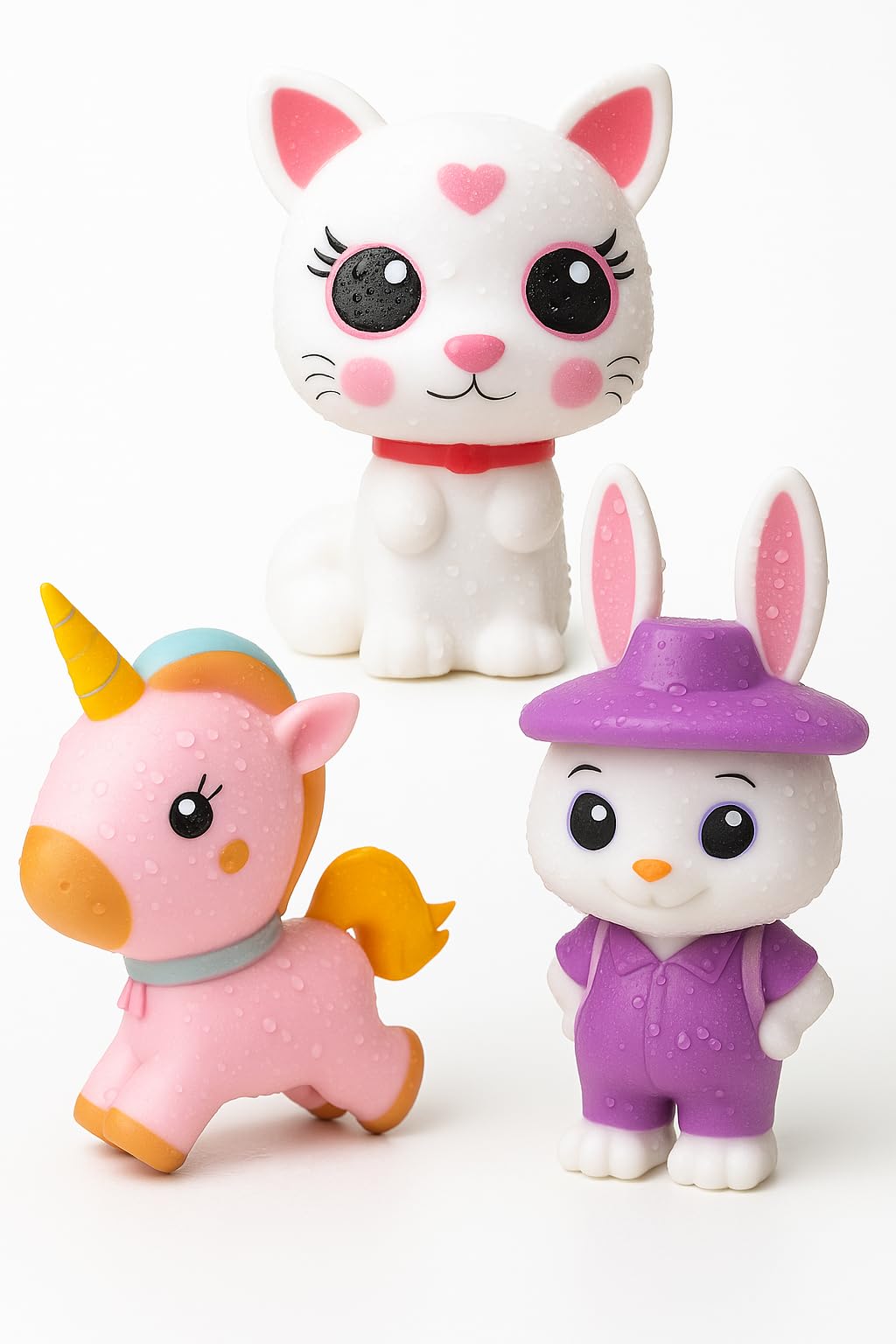 SplashEZ No-Mold Bath Toy Set | Unicorn, Rabbit, Cat | Safe for Ages 0+