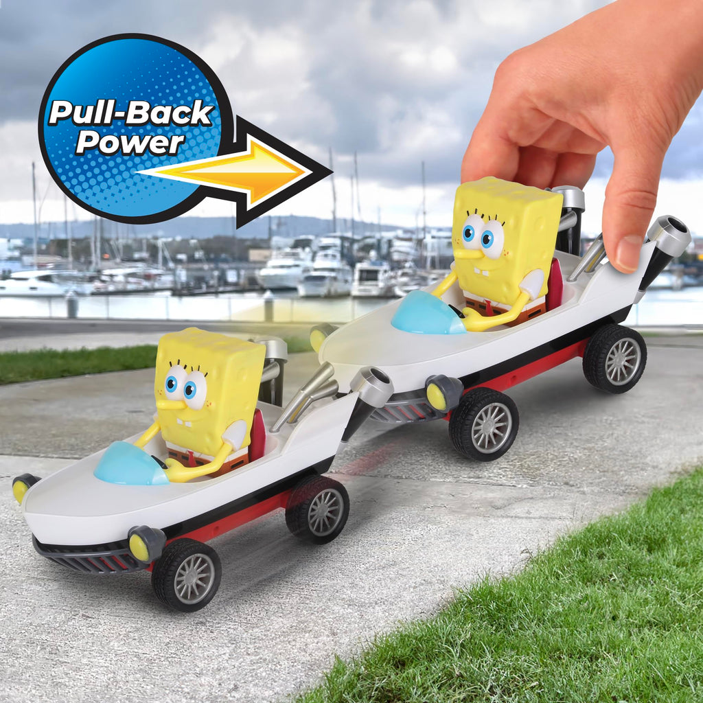 SpongeBob Boatmobile Pull-Back Car from Nickelodeon Kart Racers 3: Slime Speedway – No Batteries Needed, Grippy Tires