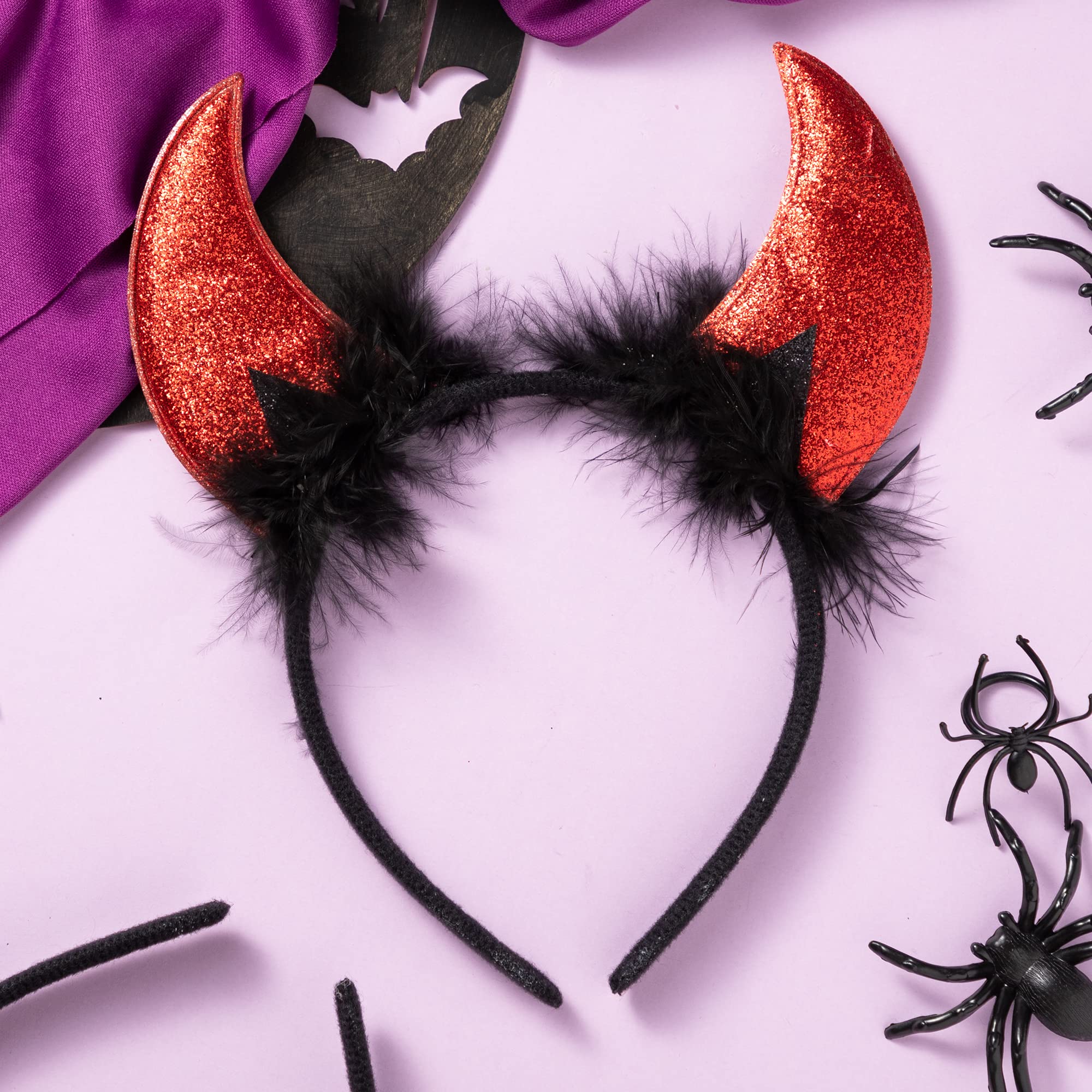 Spooktacular Creations Devil Horns Headband for Halloween – Red Glitter Headwear