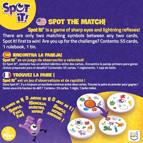Spot It! Classic (2024 Refresh Eco-Sleeve) – Quick Reflexes Matching Game, Ages 6+