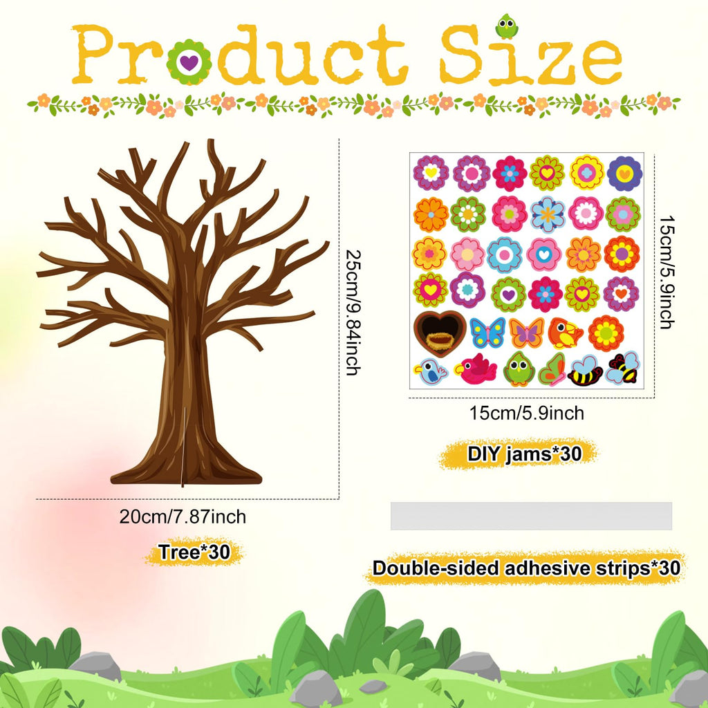 Spring Craft Kit for Kids – 30 Sets of Tree, Flower, Bird & Butterfly DIY Ornaments for Classroom Parties