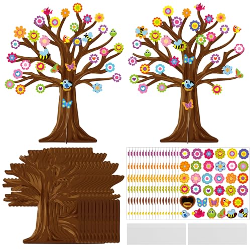 Spring Craft Kit for Kids – 30 Sets of Tree, Flower, Bird & Butterfly DIY Ornaments for Classroom Parties