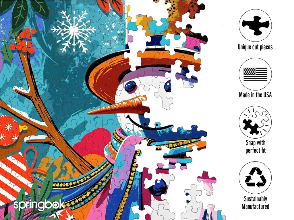 Springbok Festive Frosty 1000 Piece Jigsaw Puzzle for Adults – Unique Cut Pieces, 30x24 Inches, Made in USA