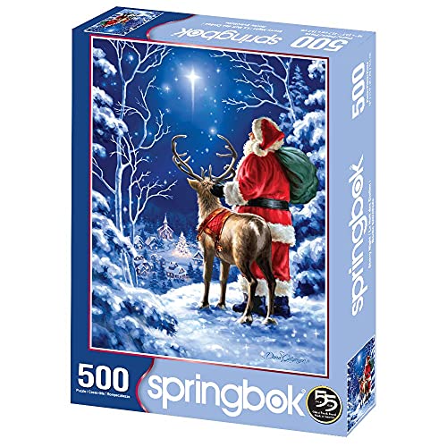 Springbok Starry Night 500 Piece Jigsaw Puzzle – Santa and Reindeer Holiday Scene