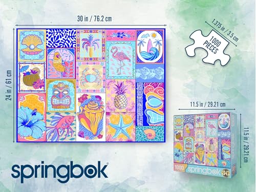 Springbok Tropical Vibes 1000 Piece Jigsaw Puzzle - Colorful Beach Collage, Unique Cut, Made in USA