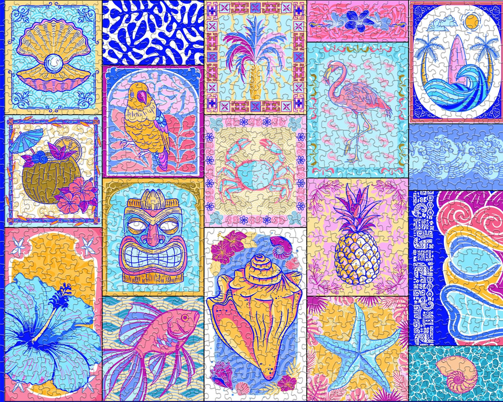 Springbok Tropical Vibes 1000 Piece Jigsaw Puzzle - Colorful Beach Collage, Unique Cut, Made in USA