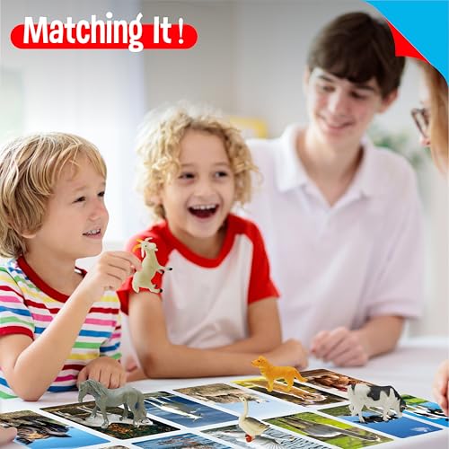 SpriteGru 12 Farm Animal Figurines with Flashcards - Montessori Matching Game for Toddlers