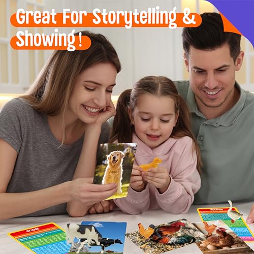 SpriteGru 12 Farm Animal Figurines with Flashcards - Montessori Matching Game for Toddlers