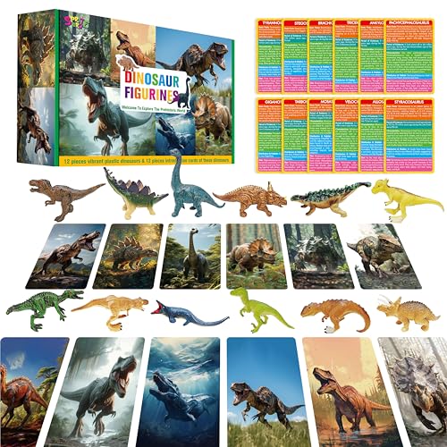 SpriteGru 12-Piece Dinosaur Figurines with Matching Flashcards – Montessori Learning Toy for Toddlers