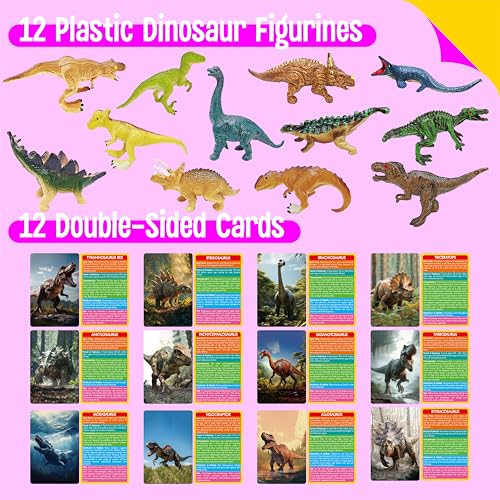 SpriteGru 12-Piece Dinosaur Figurines with Matching Flashcards – Montessori Learning Toy for Toddlers