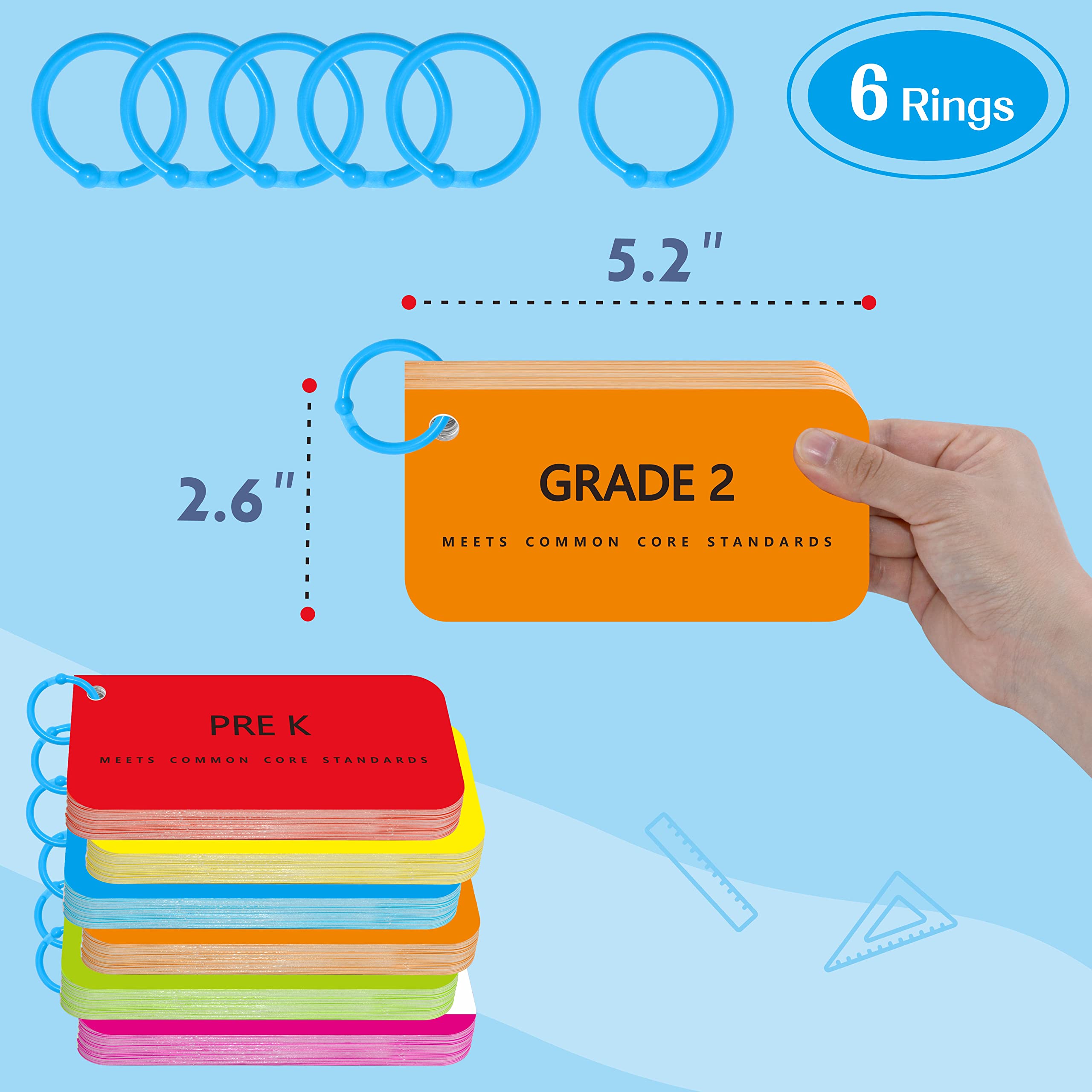 SpriteGru 305 Sight Words Flash Cards - Dolch & Fry with Sentences, 50 Blanks, Rings & Index Cards for Preschool to 3rd Grade