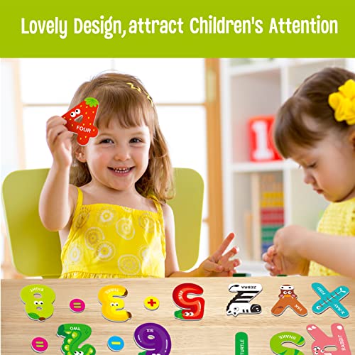 SpriteGru 39-Piece Magnetic Uppercase Letters and Numbers Set with Animal Illustrations for Toddlers 3+