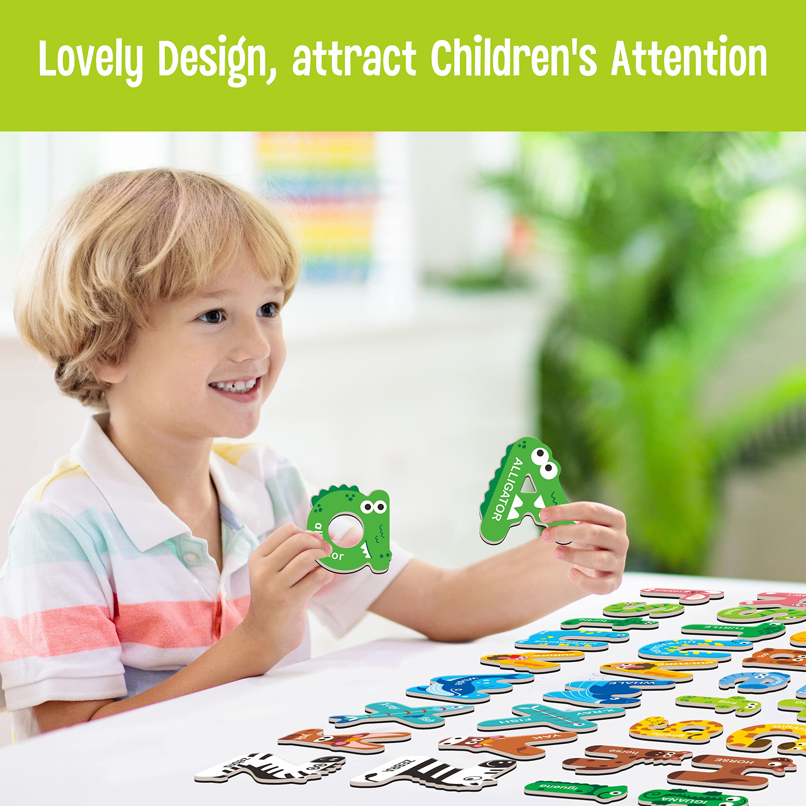 SpriteGru 52 Magnetic Letters: Uppercase & Lowercase Animal ABC Magnets for Kids Ages 3-5
