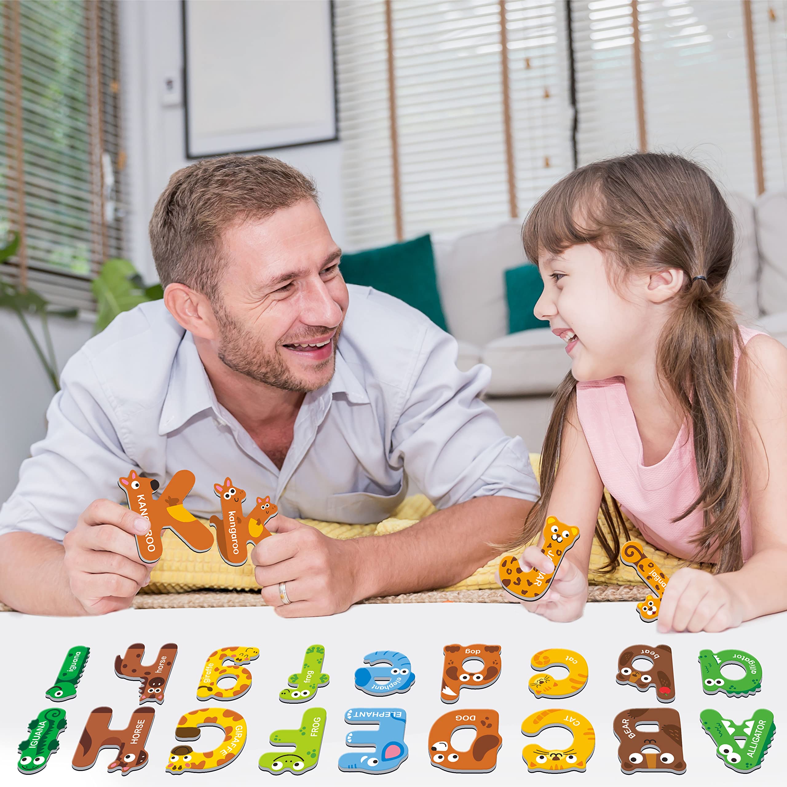 SpriteGru 52 Magnetic Letters: Uppercase & Lowercase Animal ABC Magnets for Kids Ages 3-5