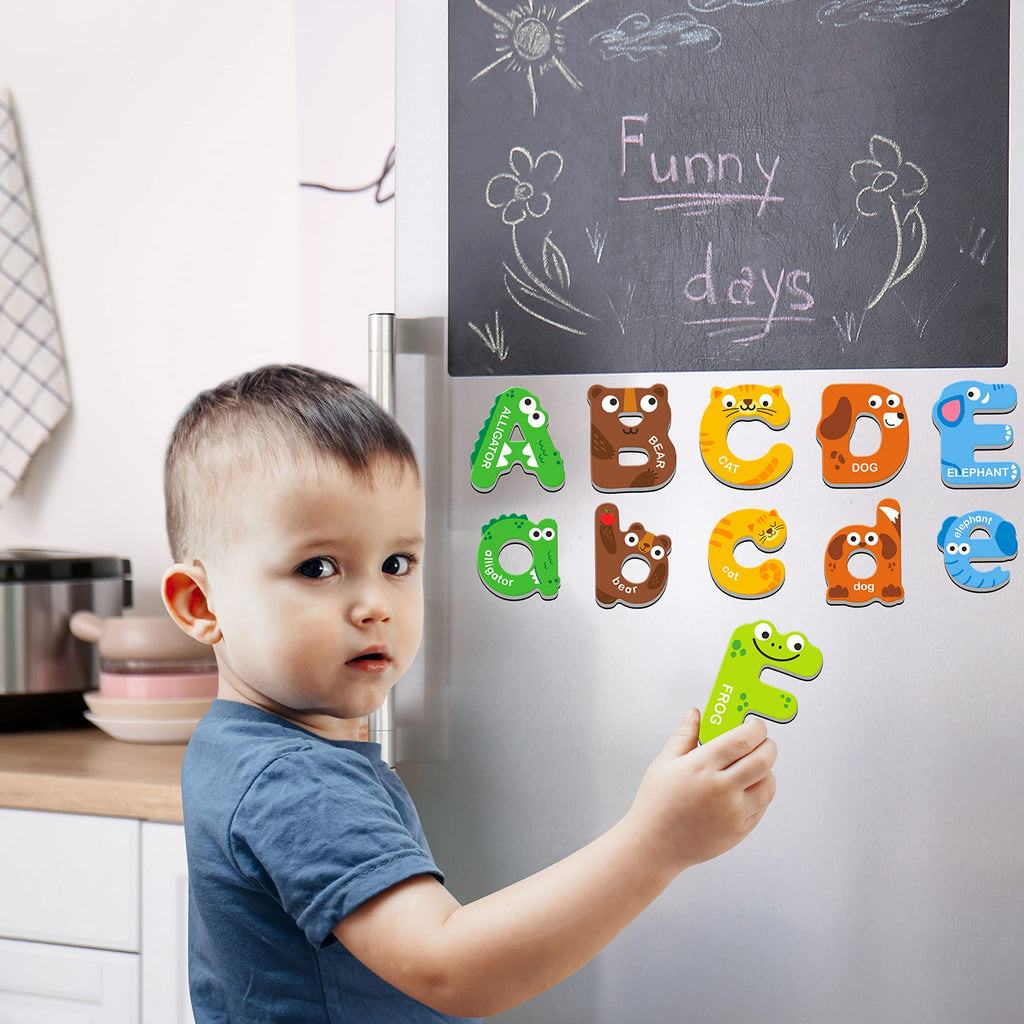 SpriteGru 52 Magnetic Letters: Uppercase & Lowercase Animal ABC Magnets for Kids Ages 3-5