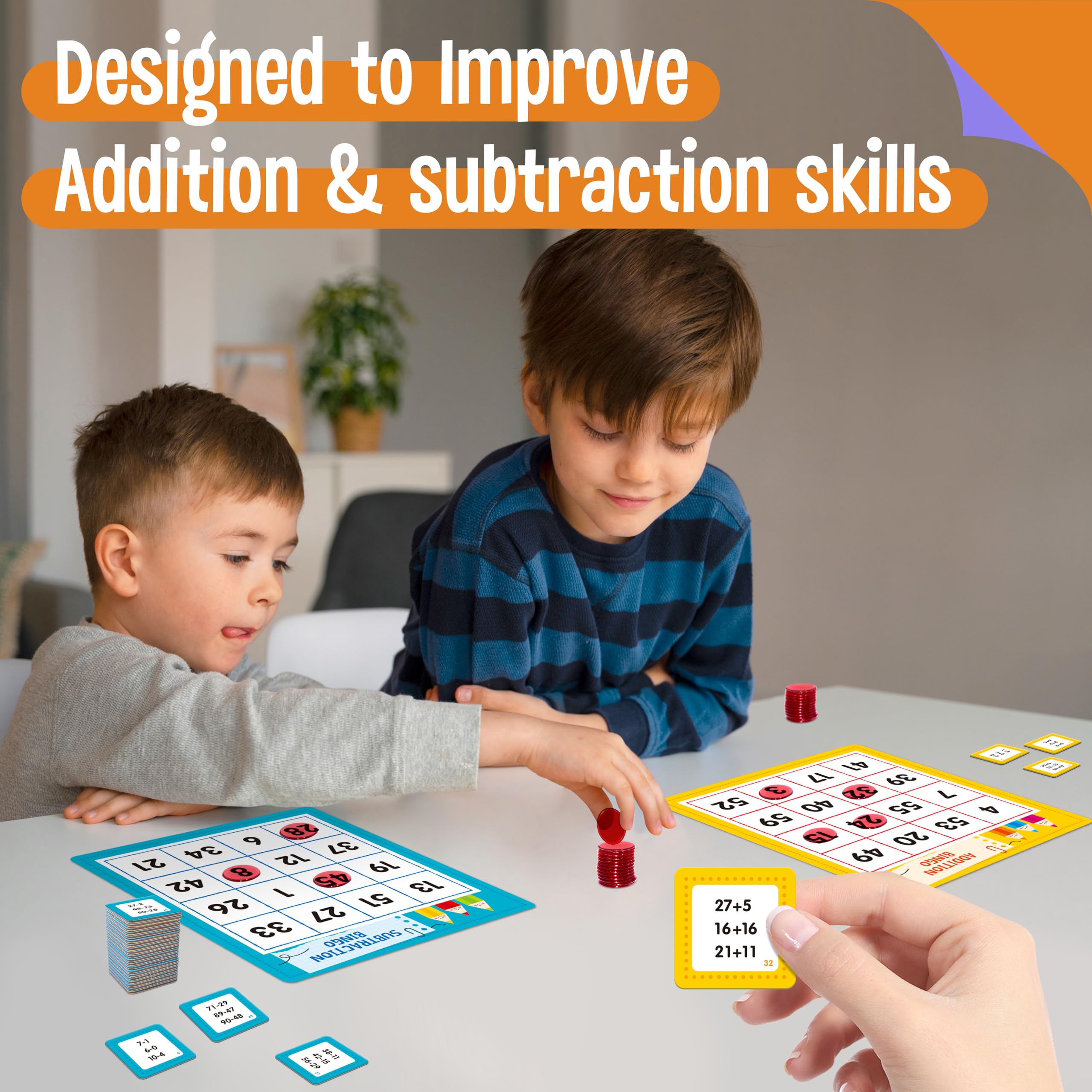 SpriteGru Addition & Subtraction Bingo Game – 360 Math Problems for Kids Ages 4-8, Classroom & Home