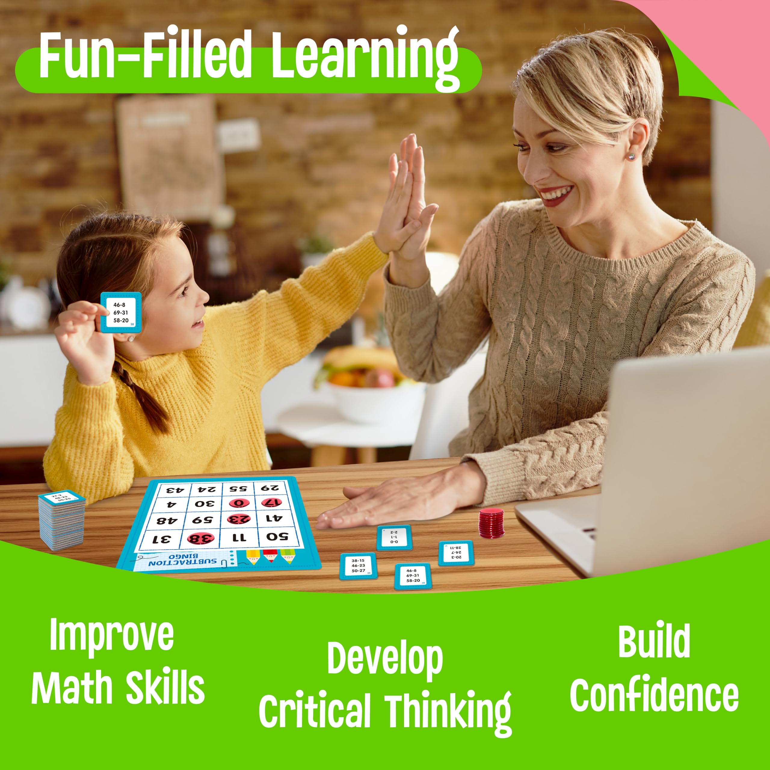 SpriteGru Addition & Subtraction Bingo Game – 360 Math Problems for Kids Ages 4-8, Classroom & Home