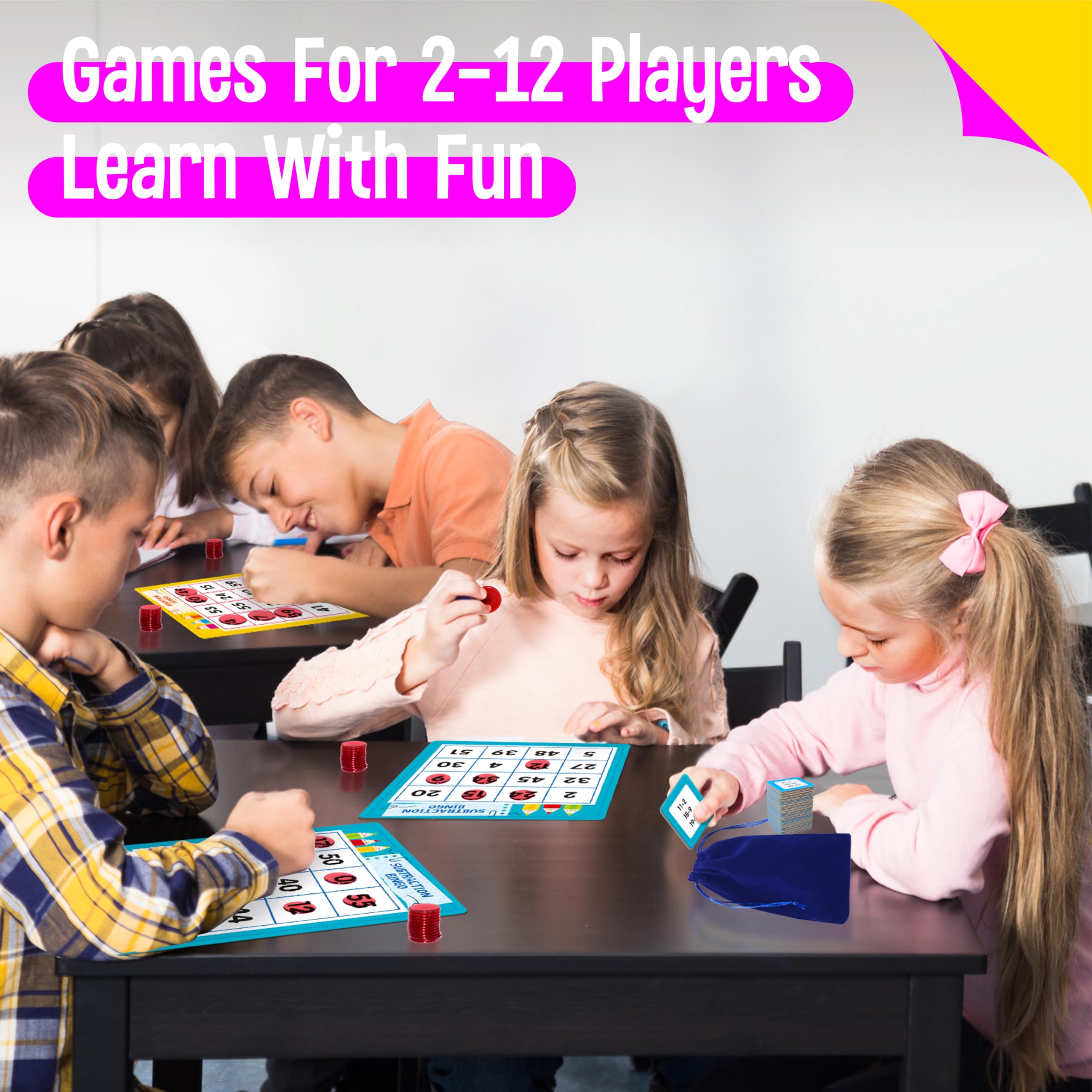 SpriteGru Addition & Subtraction Bingo Game – 360 Math Problems for Kids Ages 4-8, Classroom & Home