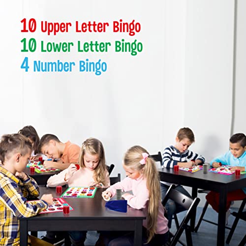 SpriteGru Alphabet Bingo Game – ABC & 123 Bingo for Kids 4-8, 12 Players, with Double-Sided Boards and Chips