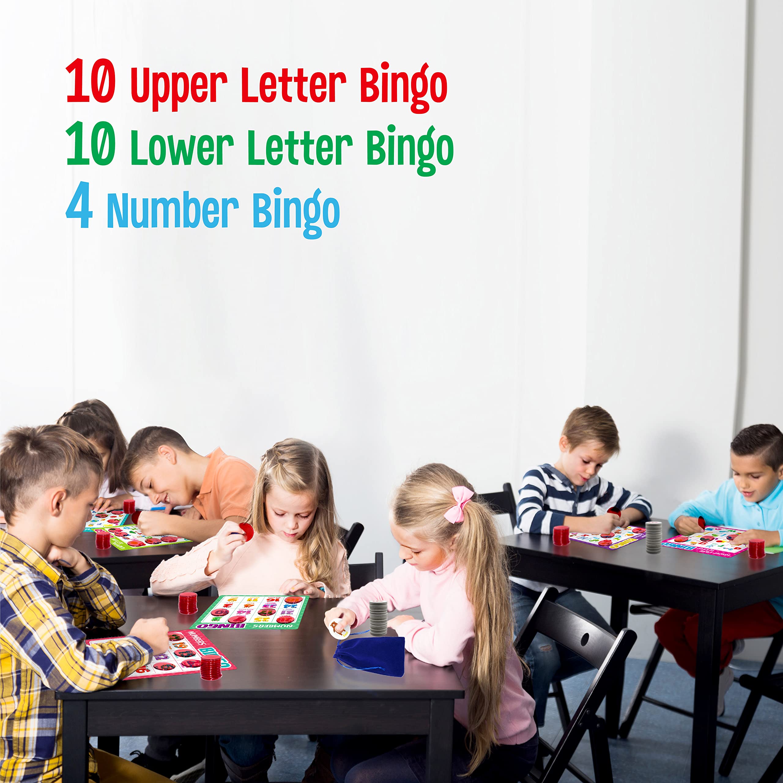 SpriteGru Alphabet Bingo Game – ABC & 123 Bingo for Kids 4-8, 12 Players, with Double-Sided Boards and Chips