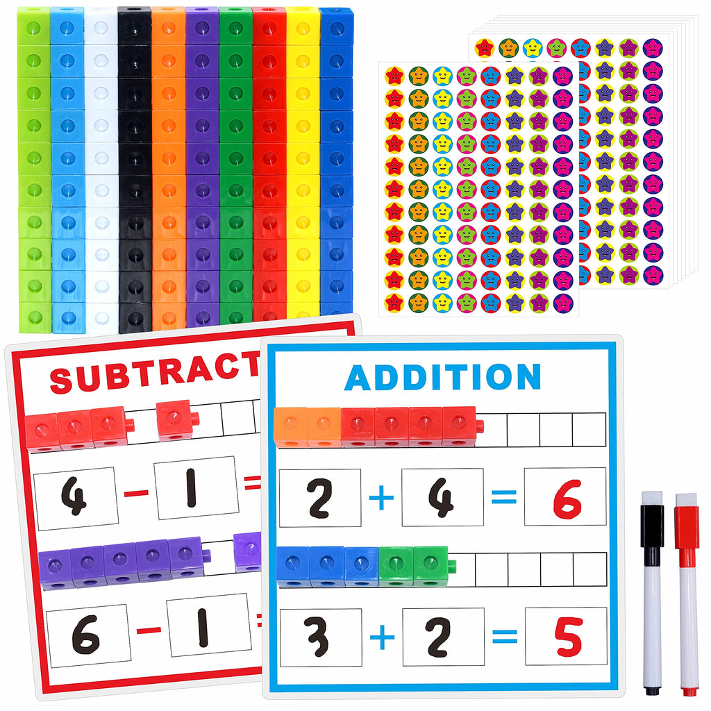 SpriteGru Math Linking Cubes - 100 Counting Cubes with Activity Cards for STEM Learning