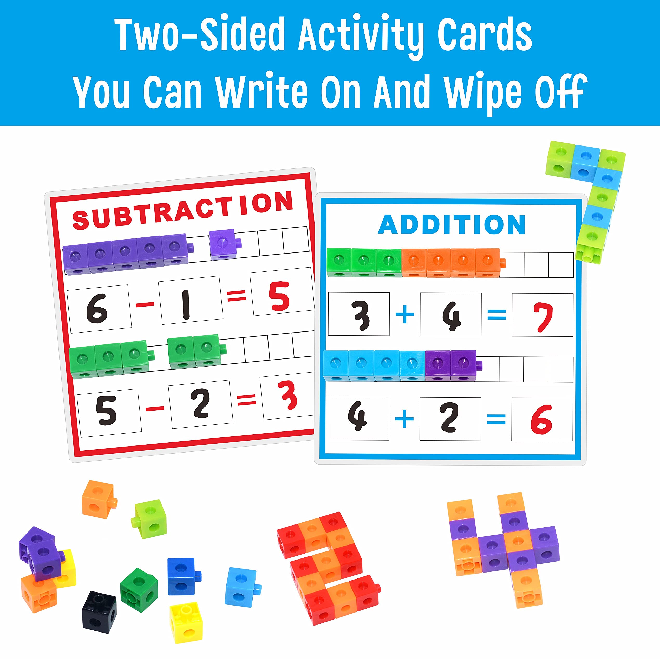 SpriteGru Math Linking Cubes - 100 Counting Cubes with Activity Cards for STEM Learning